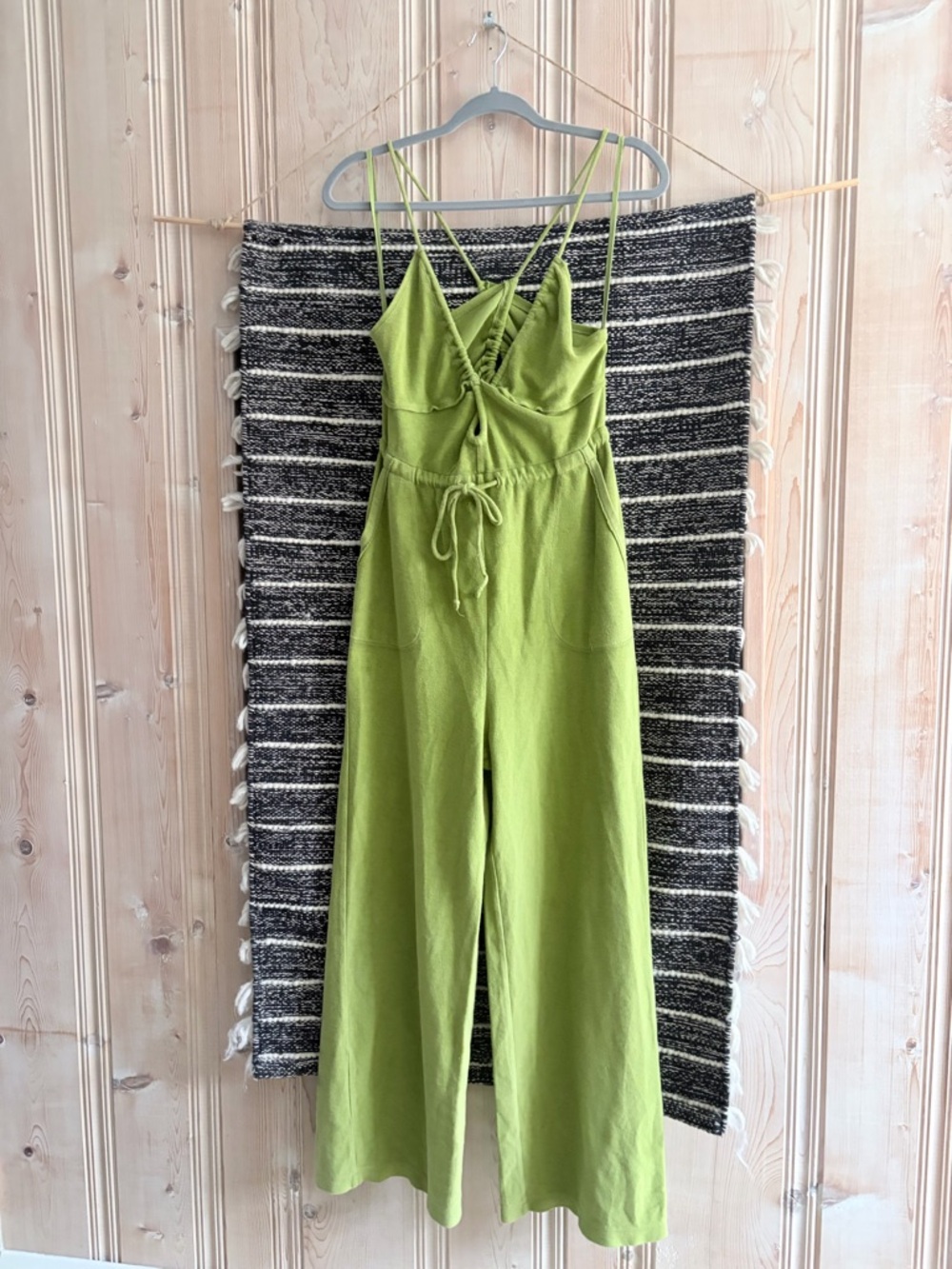 Anthropologie Daily Practice Lime Green Spaghetti-Strap Jumpsuit